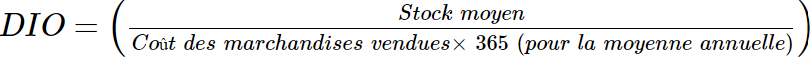 formule de calcul du nombre de jours de rotation de stock (ou DIO)